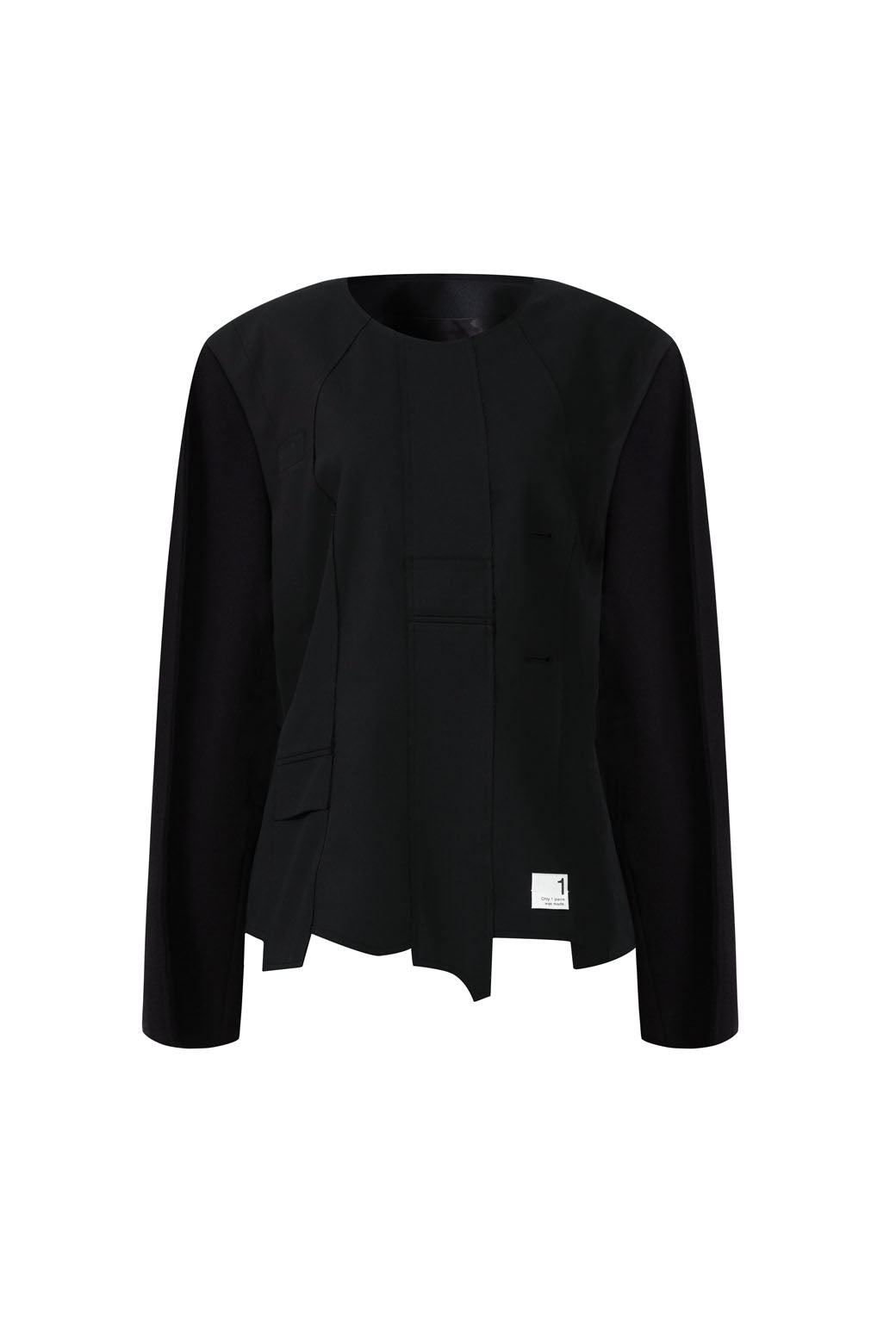 [RE;CODE] Knit Sleeve Patchwork Top (BLACK)